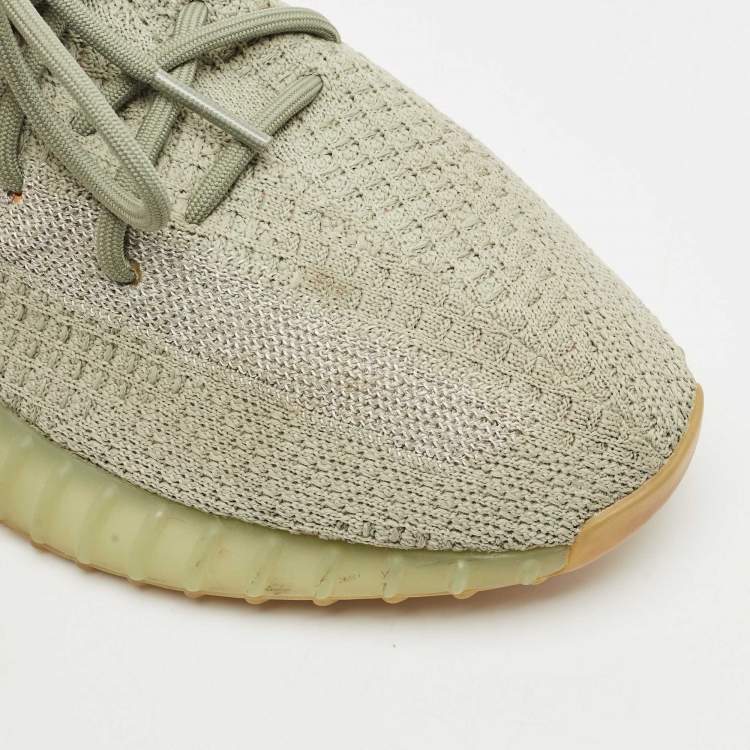 Pre Owned Yeezy x Adidas Green Knit Fabric Boost 350 V2 Desert Sage Sneakers Size 43 1/3