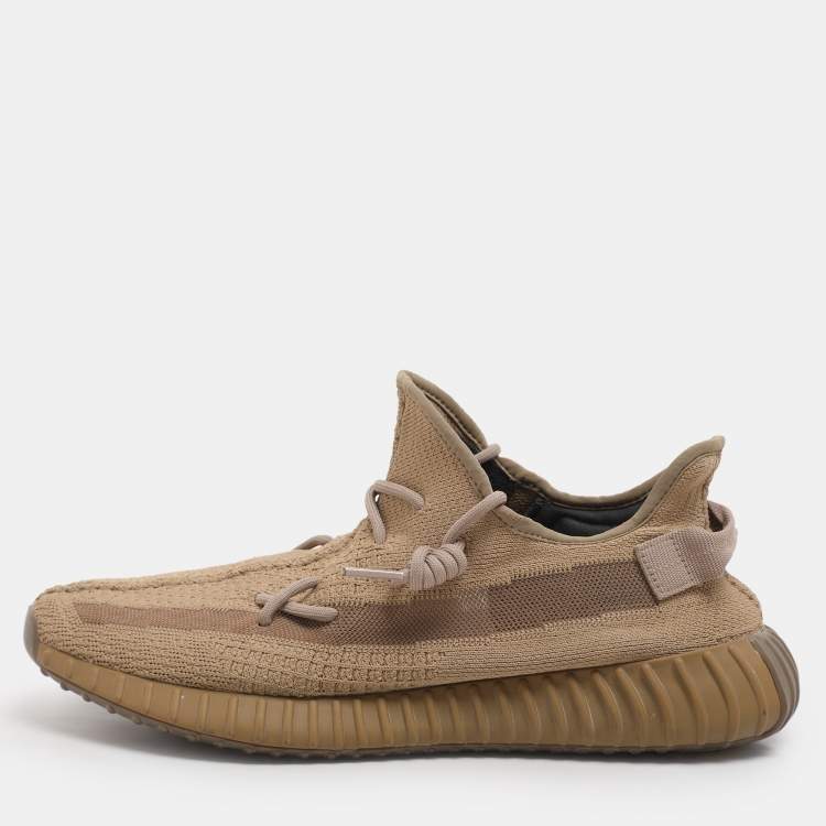 Pre Owned Yeezy x Adidas Brown Knit Fabric Boost 350 V2 Earth Sneakers Size 47 1/3