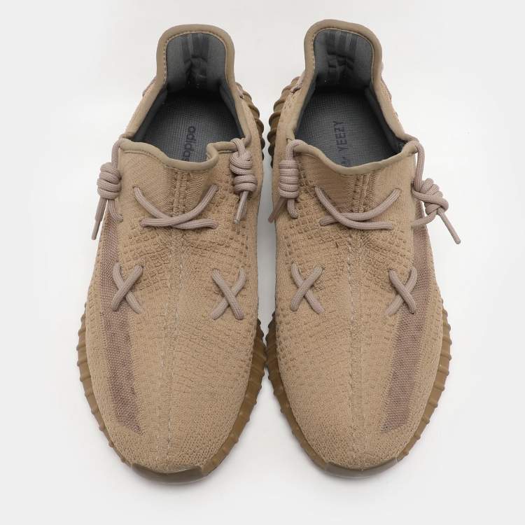 Pre Owned Yeezy x Adidas Brown Knit Fabric Boost 350 V2 Earth Sneakers Size 47 1/3