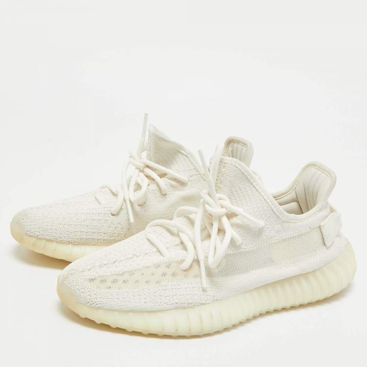 Pre Owned Yeezy x Adidas White Knit Fabric Boost 350 V2 White Sneakers Size 41 1/3