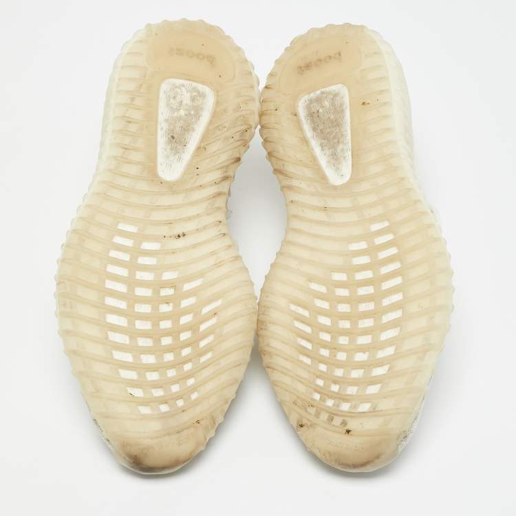 Pre Owned Yeezy x Adidas Off White Knit Fabric Boost 350 V2 Bone Sneakers Size 44 1/3