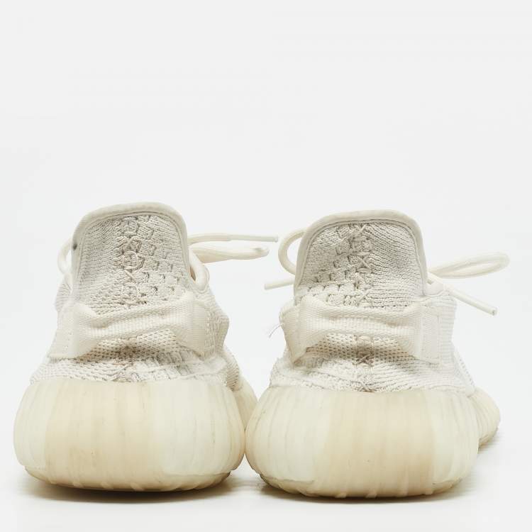 Pre Owned Yeezy x Adidas Off White Knit Fabric Boost 350 V2 Bone Sneakers Size 44 1/3