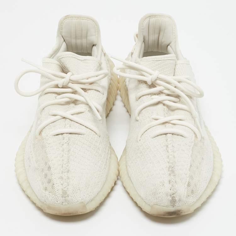 Pre Owned Yeezy x Adidas Off White Knit Fabric Boost 350 V2 Bone Sneakers Size 44 1/3
