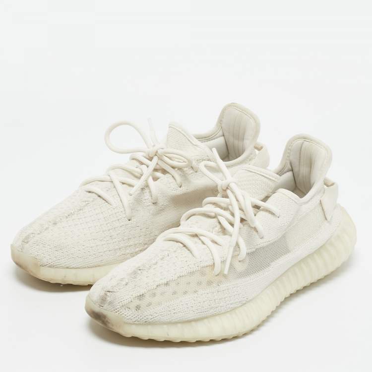 Pre Owned Yeezy x Adidas Off White Knit Fabric Boost 350 V2 Bone Sneakers Size 44 1/3