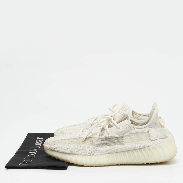Pre Owned Yeezy x Adidas Off White Knit Fabric Boost 350 V2 Bone Sneakers Size 44 1/3