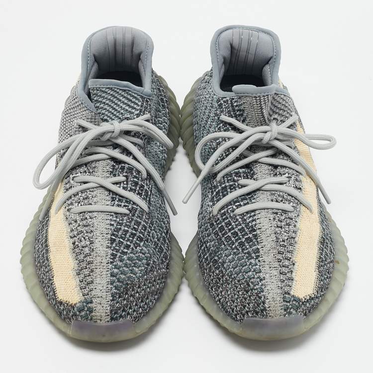 Pre Owned Adidas x Yeezy Boost 350 V2 Ash Blue/Grey Knit Fabric Lace Up Sneakers Size 44 2/3