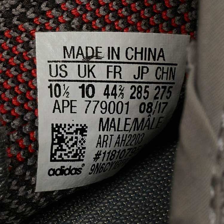 Pre Owned Yeezy x Adidas Grey/Black Knit Fabric Boost 350 V2 Grey Non-Reflective Sneakers 44 1/2