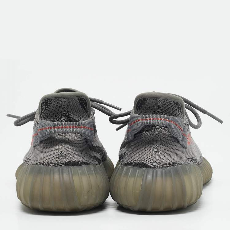Pre Owned Yeezy x Adidas Grey/Black Knit Fabric Boost 350 V2 Grey Non-Reflective Sneakers 44 1/2