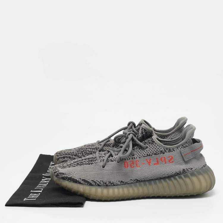 Pre Owned Yeezy x Adidas Grey/Black Knit Fabric Boost 350 V2 Grey Non-Reflective Sneakers 44 1/2