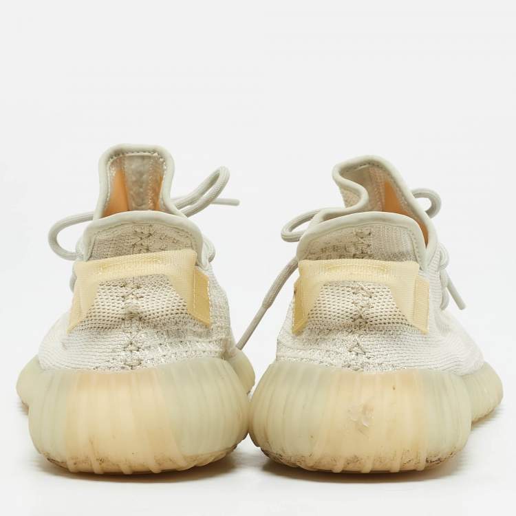 Pre Owned Yeezy x Adidas Cream Knit Fabric Boost 350 V2 Cloud White Sneakers Size 44 1/3
