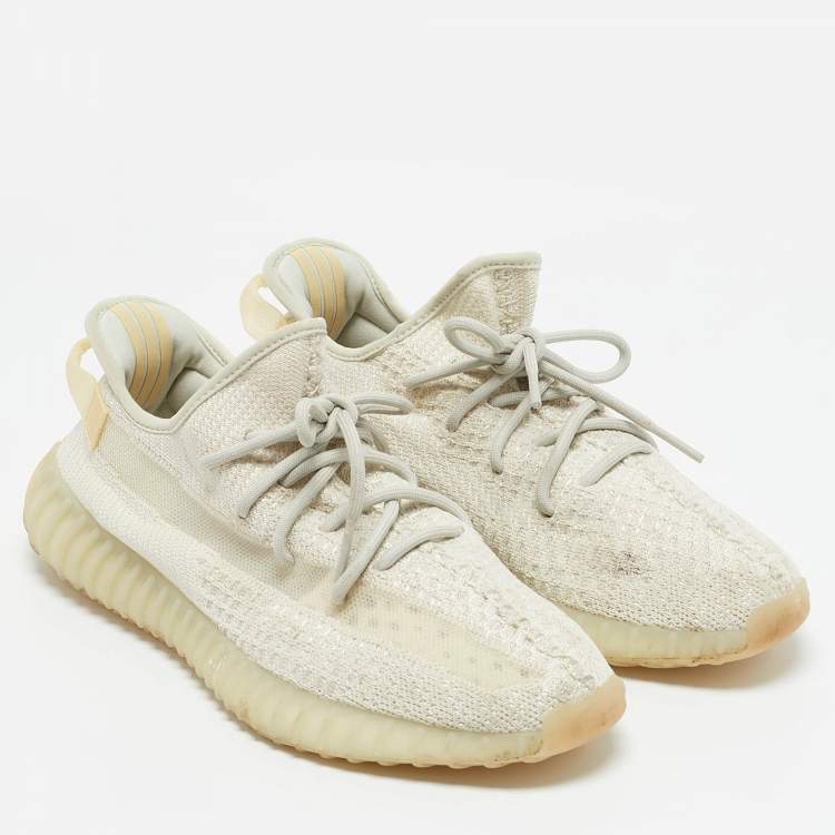 Pre Owned Yeezy x Adidas Cream Knit Fabric Boost 350 V2 Cloud White Sneakers Size 44 1/3