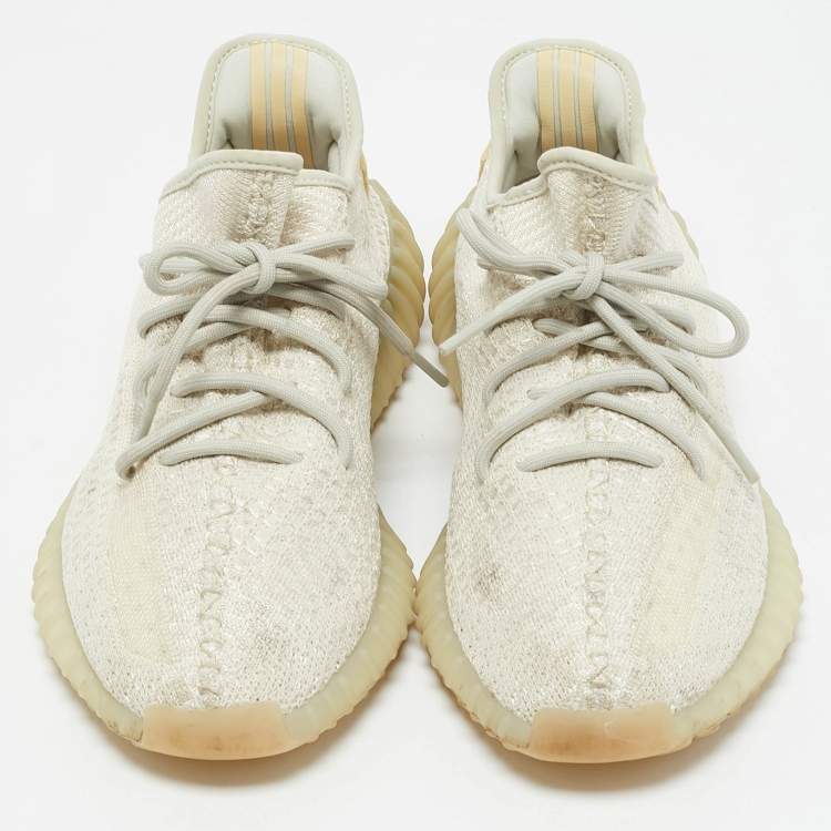 Pre Owned Yeezy x Adidas Cream Knit Fabric Boost 350 V2 Cloud White Sneakers Size 44 1/3