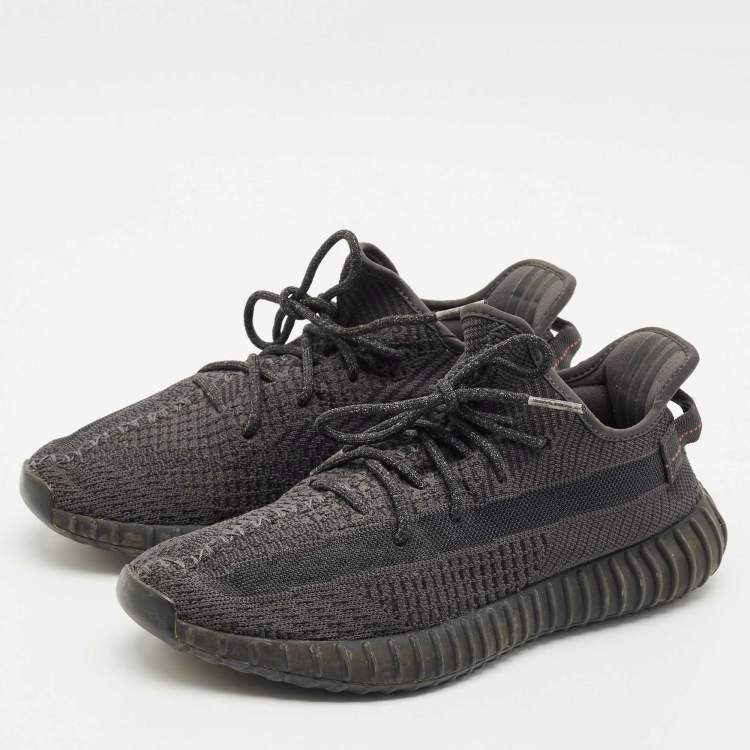 Pre Owned Yeezy x Adidas Black Knit Fabric Boost 350 V2 Black Cinder Low Top Sneakers Size 44 1/3