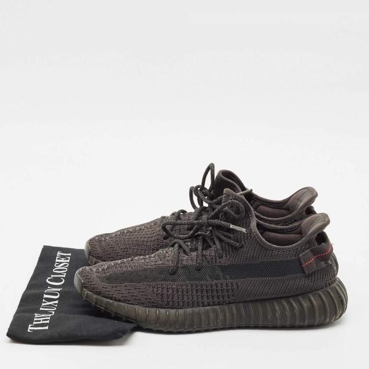 Pre Owned Yeezy x Adidas Black Knit Fabric Boost 350 V2 Black Cinder Low Top Sneakers Size 44 1/3