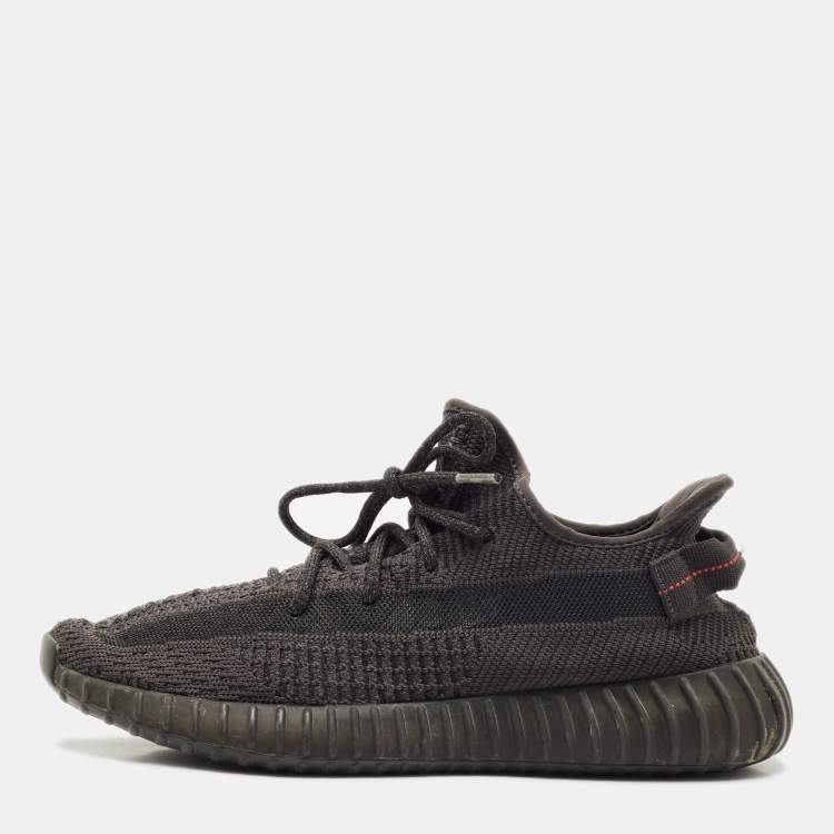 Pre Owned Yeezy x Adidas Black Knit Fabric Boost 350 V2 Black Cinder Low Top Sneakers Size 44 1/3