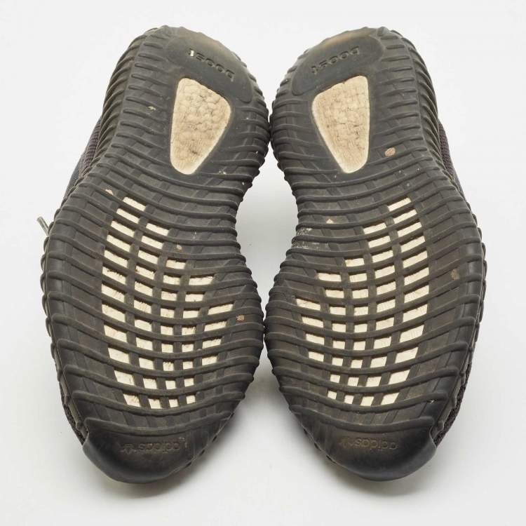 Pre Owned Yeezy x Adidas Black Knit Fabric Boost 350 V2 Black Cinder Low Top Sneakers Size 44 1/3