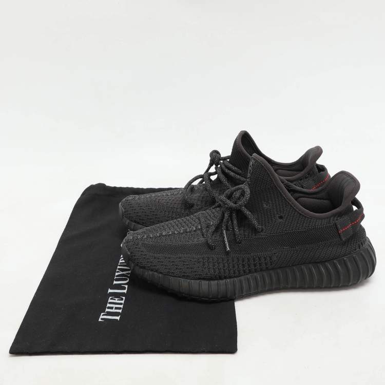 Pre Owned Yeezy x Adidas Black Knit Fabric Boost 350 V2 Static Black Sneakers 42