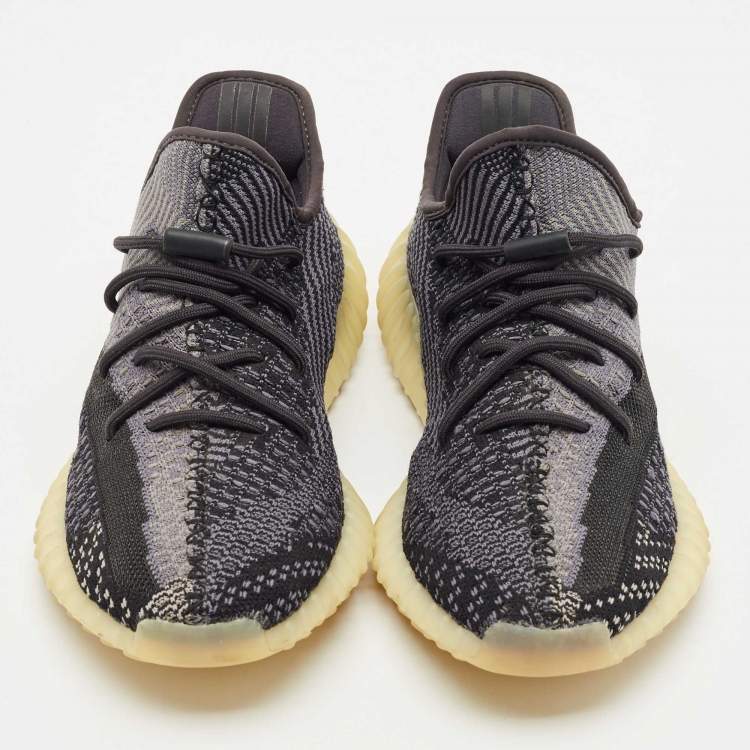 Pre Owned Yeezy x Adidas Black/Blue Knit Fabric Boost 350 V2 Carbon Sneakers Size 44