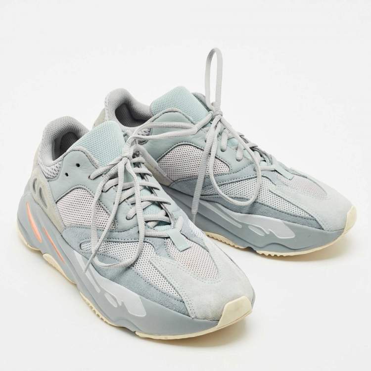 Pre Owned Yeezy x Adidas Grey/Blue Suede and Mesh Boost 700 Inertia Sneakers Size 44