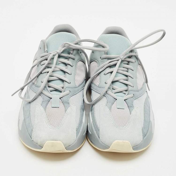 Pre Owned Yeezy x Adidas Grey/Blue Suede and Mesh Boost 700 Inertia Sneakers Size 44