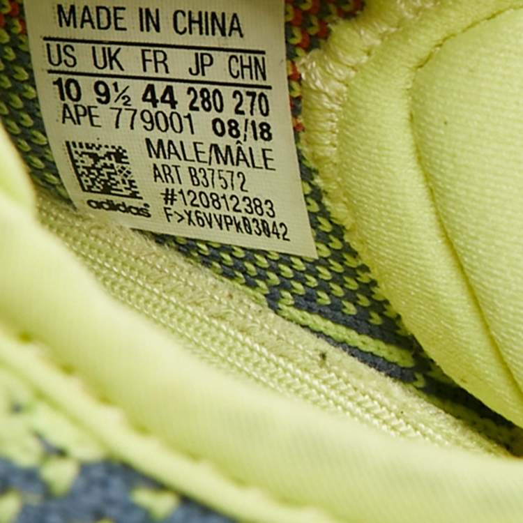 Pre Owned Yeezy x Adidas Neon Yellow Knit Fabric Boost 350 V2 Semi Frozen Yellow Sneakers Size 44