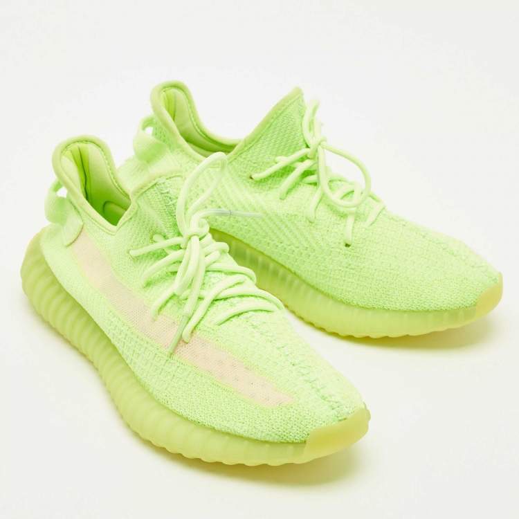 Pre Owned Yeezy x Adidas Green Knit Fabric Boost 350 V2 Glow Sneakers Size 44 1/3