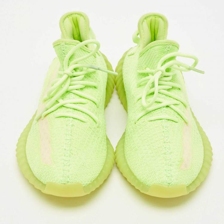 Pre Owned Yeezy x Adidas Green Knit Fabric Boost 350 V2 Glow Sneakers Size 44 1/3