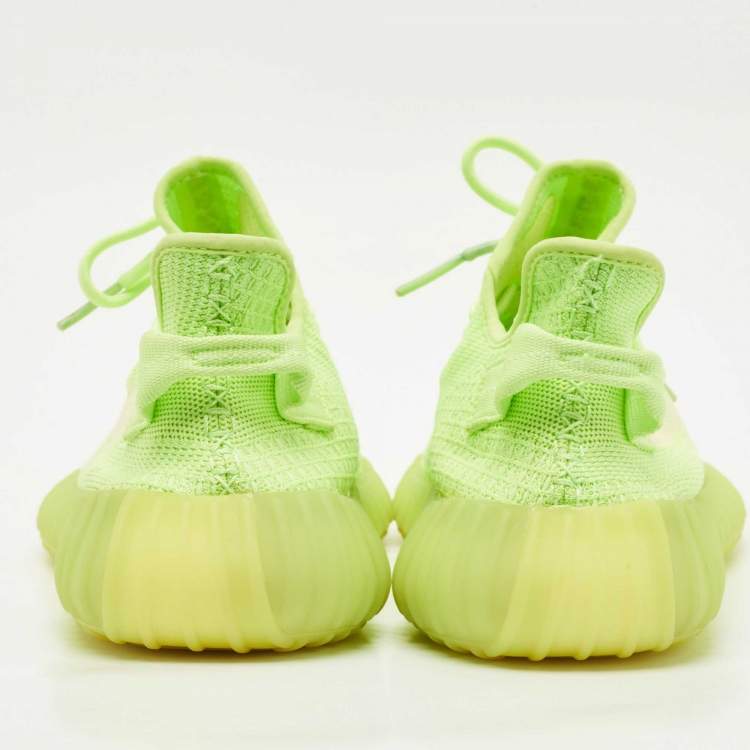 Pre Owned Yeezy x Adidas Green Knit Fabric Boost 350 V2 Glow Sneakers Size 44 1/3