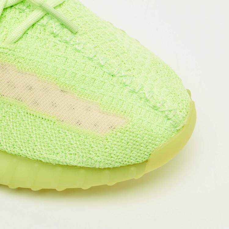 Pre Owned Yeezy x Adidas Green Knit Fabric Boost 350 V2 Glow Sneakers Size 44 1/3