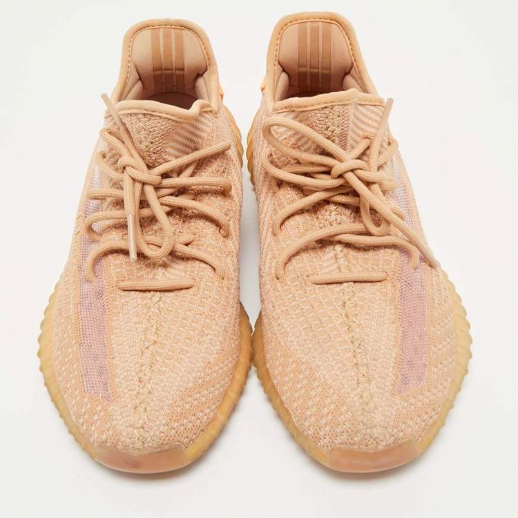 Pre Owned Yeezy x Adidas Orange Knit Fabric Boost 350 V2 Clay Sneakers Size 42 2/3