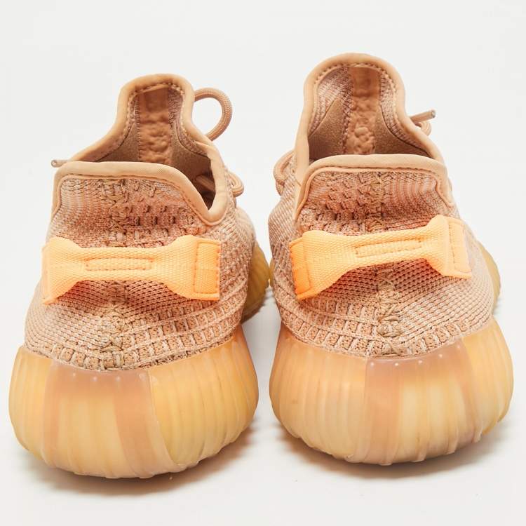 Pre Owned Yeezy x Adidas Orange Knit Fabric Boost 350 V2 Clay Sneakers Size 42 2/3