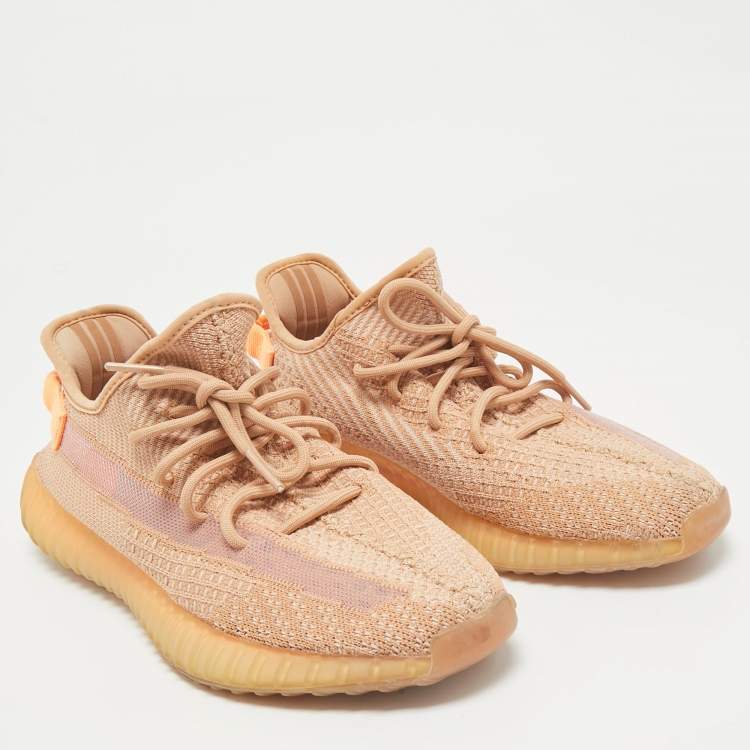 Pre Owned Yeezy x Adidas Orange Knit Fabric Boost 350 V2 Clay Sneakers Size 42 2/3