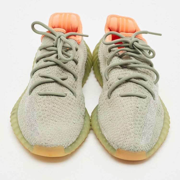 Pre Owned Yeezy x Adidas Green/Grey Knit Fabric Boost 350 V2 Desert Sage Sneakers Size 44 2/3