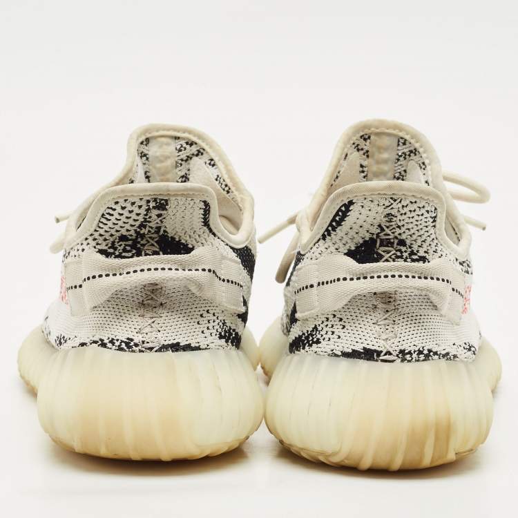 Pre Owned Yeezy x Adidas White/Black Knit Fabric Boost 350 V2 Zebra Sneakers Size 42 2/3