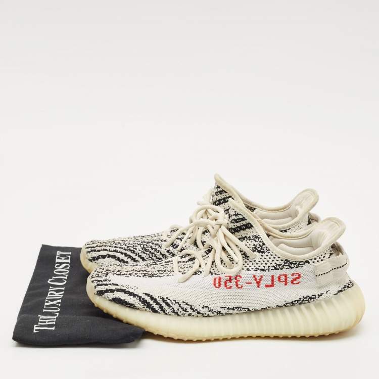 Pre Owned Yeezy x Adidas White/Black Knit Fabric Boost 350 V2 Zebra Sneakers Size 42 2/3