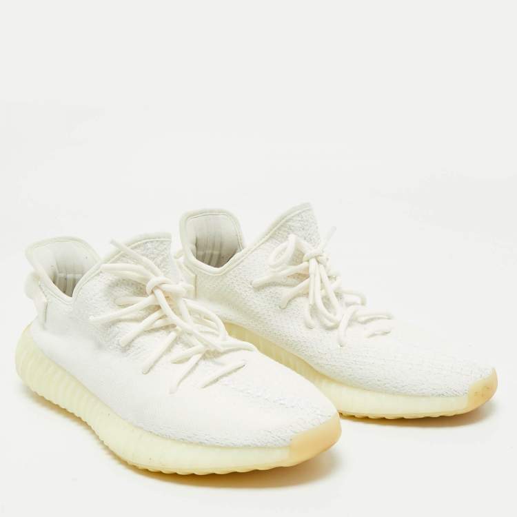 Pre Owned Yeezy x Adidas White Knit Fabric Boost 350 V2 White Sneakers Size 44