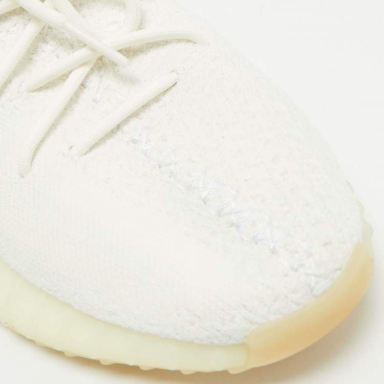 Pre Owned Yeezy x Adidas White Knit Fabric Boost 350 V2 White Sneakers Size 44