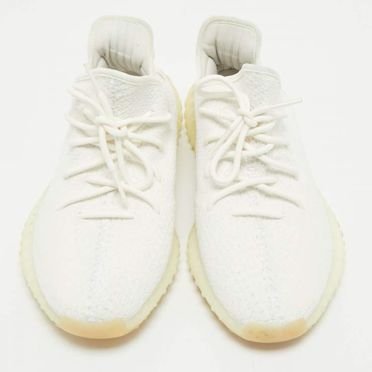 Pre Owned Yeezy x Adidas White Knit Fabric Boost 350 V2 White Sneakers Size 44