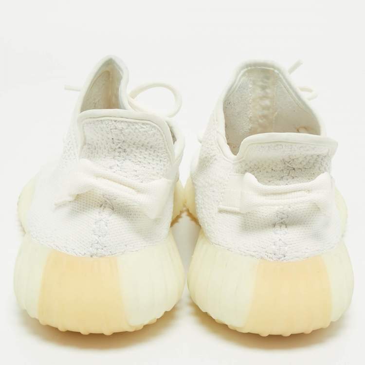 Pre Owned Yeezy x Adidas White Knit Fabric Boost 350 V2 White Sneakers Size 44