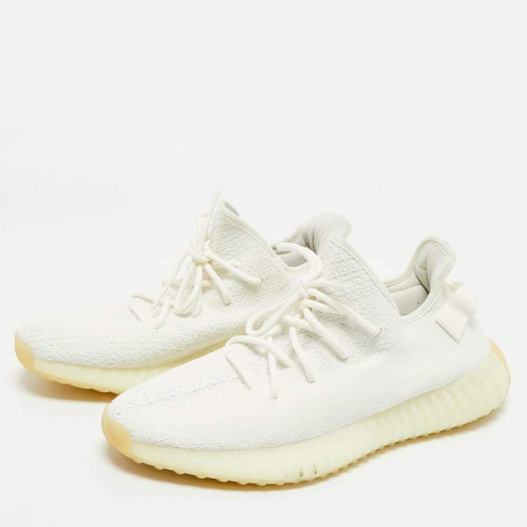 Pre Owned Yeezy x Adidas White Knit Fabric Boost 350 V2 White Sneakers Size 44