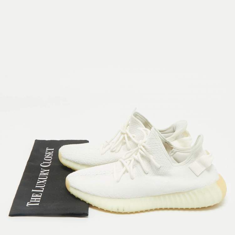 Pre Owned Yeezy x Adidas White Knit Fabric Boost 350 V2 White Sneakers Size 44