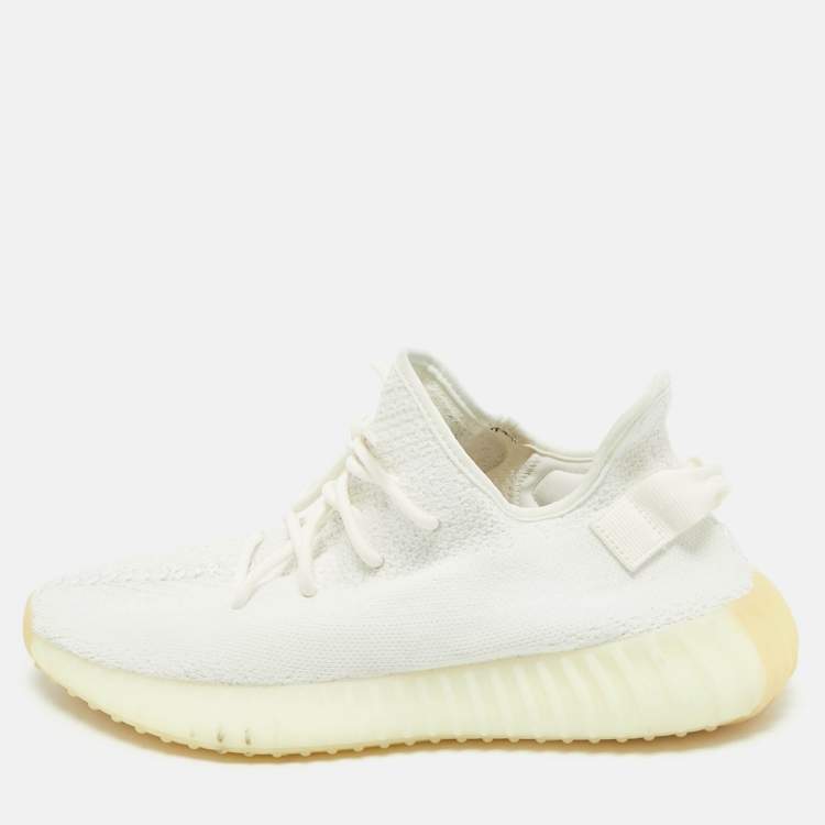 Pre Owned Yeezy x Adidas White Knit Fabric Boost 350 V2 White Sneakers Size 44