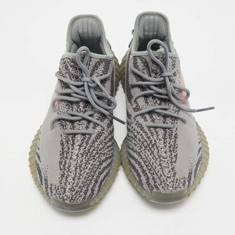 Pre Owned Yeezy x Adidas Grey Knit Fabric Boost 350 V2 Beluga 2.0 Sneakers Size 46