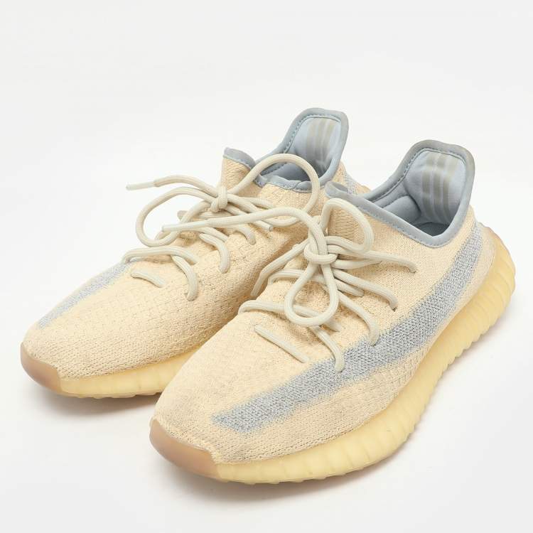 Pre Owned Yeezy x Adidas Light Beige Knit Fabric Boost 350 V2 Linen Sneakers Size 40