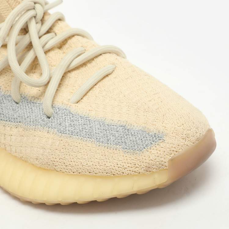 Pre Owned Yeezy x Adidas Light Beige Knit Fabric Boost 350 V2 Linen Sneakers Size 40
