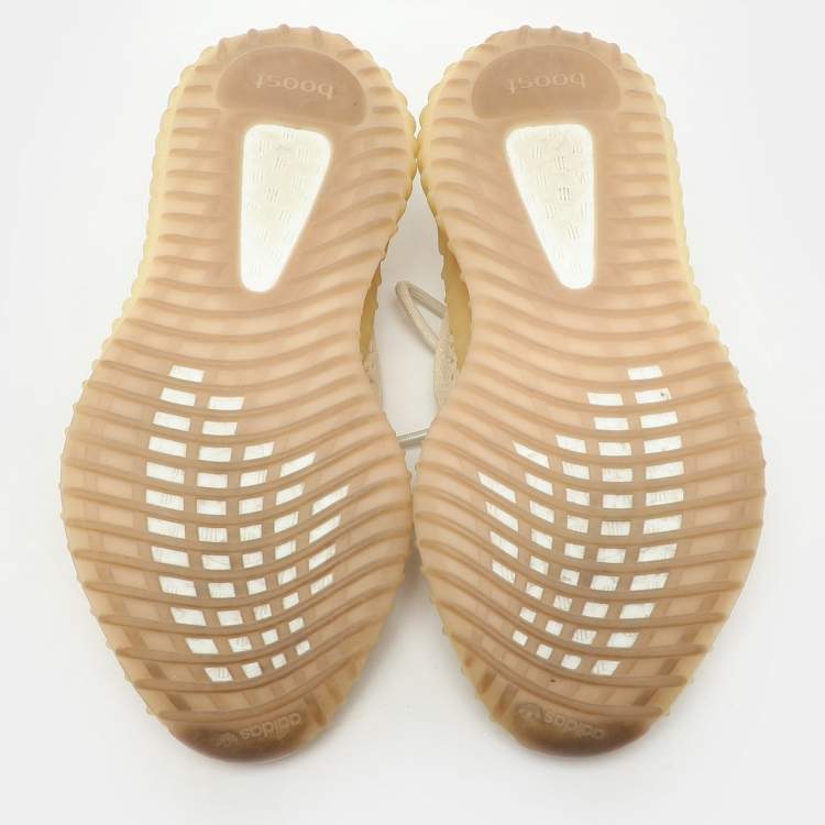 Pre Owned Yeezy x Adidas Light Beige Knit Fabric Boost 350 V2 Linen Sneakers Size 40