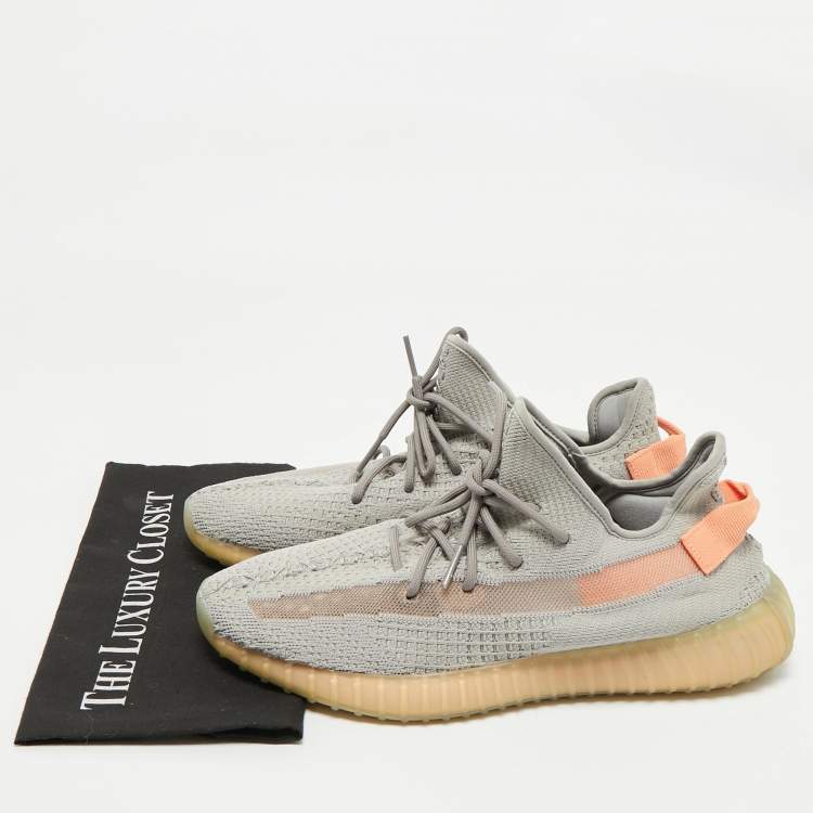 Pre Owned Yeezy x Adidas Grey Knit Fabric Boost 350 V2 Tail Light Sneakers Size 46 2/3