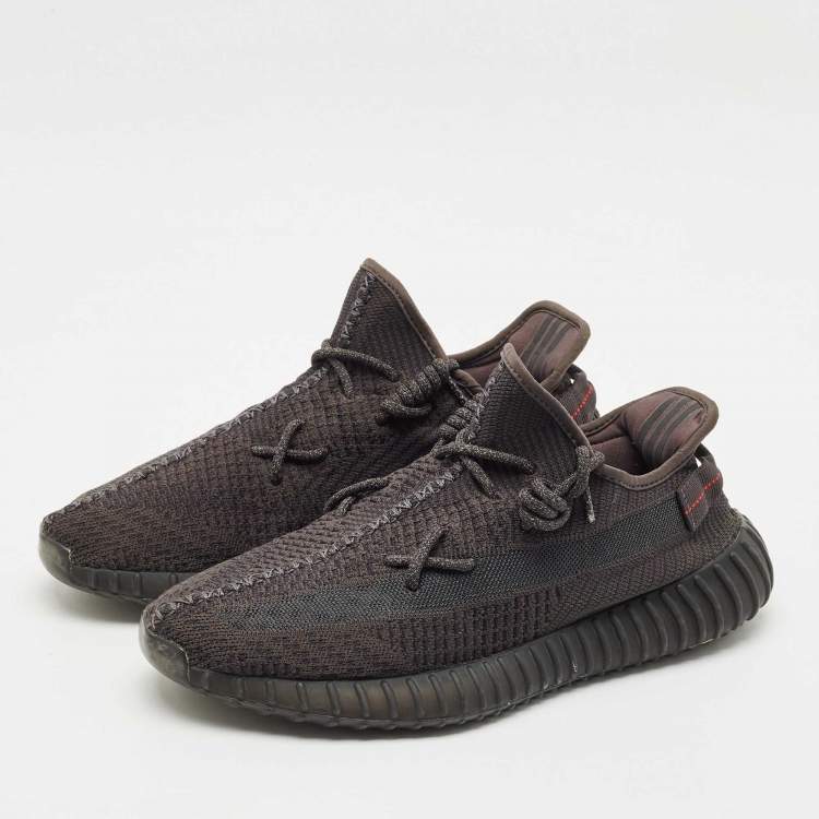 Pre Owned Yeezy x Adidas Black Mesh Boost 350 V2 Mono Cinder Sneakers Size 46