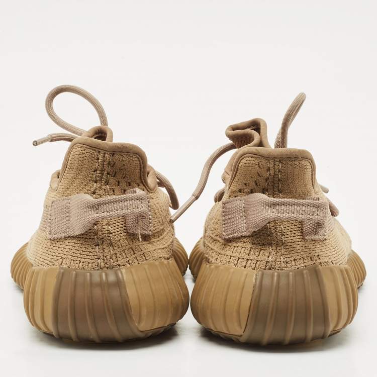 Pre Owned Yeezy x Adidas Brown Knit Fabric Boost 350 V2 Earth Sneakers Size 38 2/3