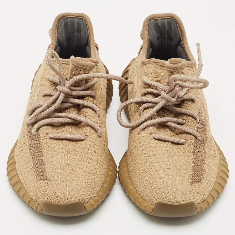 Pre Owned Yeezy x Adidas Brown Knit Fabric Boost 350 V2 Earth Sneakers Size 38 2/3